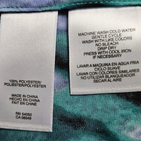 Anne Klein green-blue purple sleeveless blouse top abstract pattern ruffled neck - Picture 11 of 12